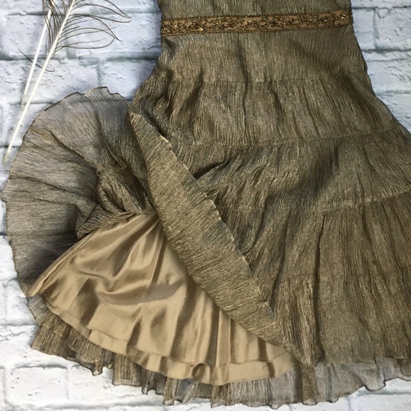 ⭐️Cache 4 Halter Bronze Silk Crinkle Beaded Lined - Picture 6 of 8